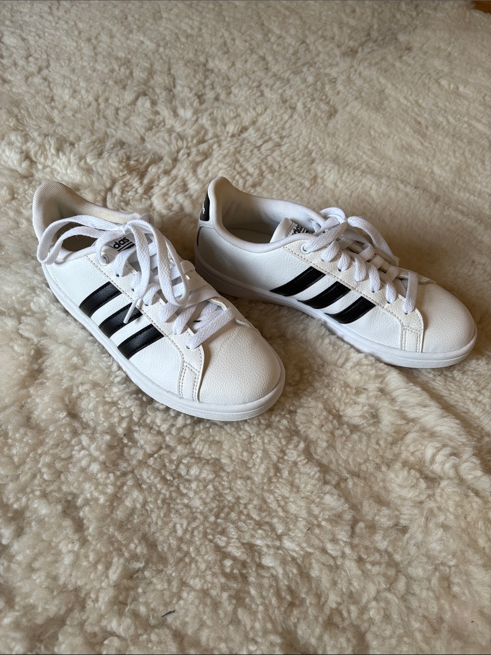 adidas White Sneakers with Black Stripes – Women’s Casual Shoes